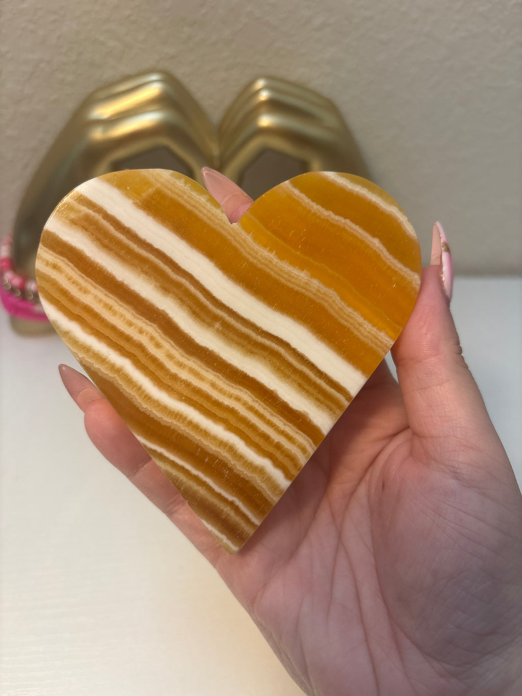 Yellow calcite heart